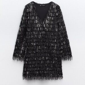 Zara Black Fringe Sequin Dress